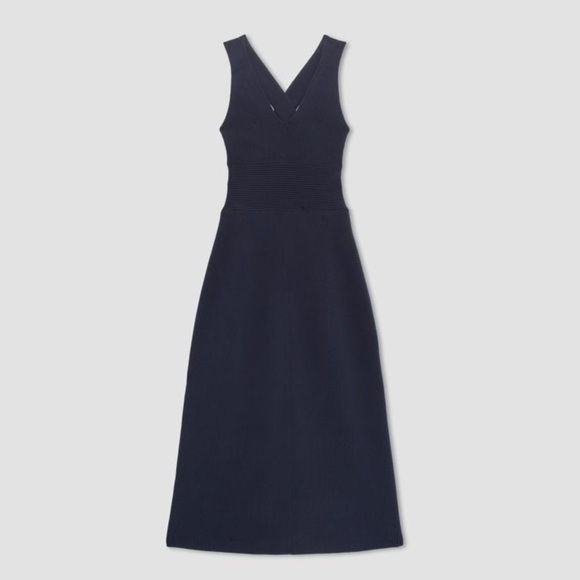 EVERLANE The Ribbed Cotton Cross-Back Dress In Navy - Picture 2 of 9